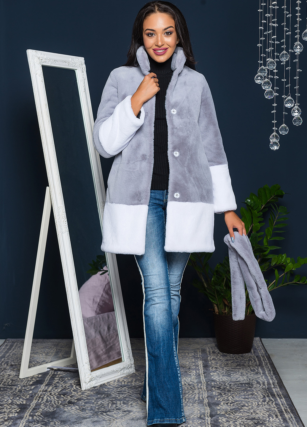 Шуба 2-021 сіро-біла