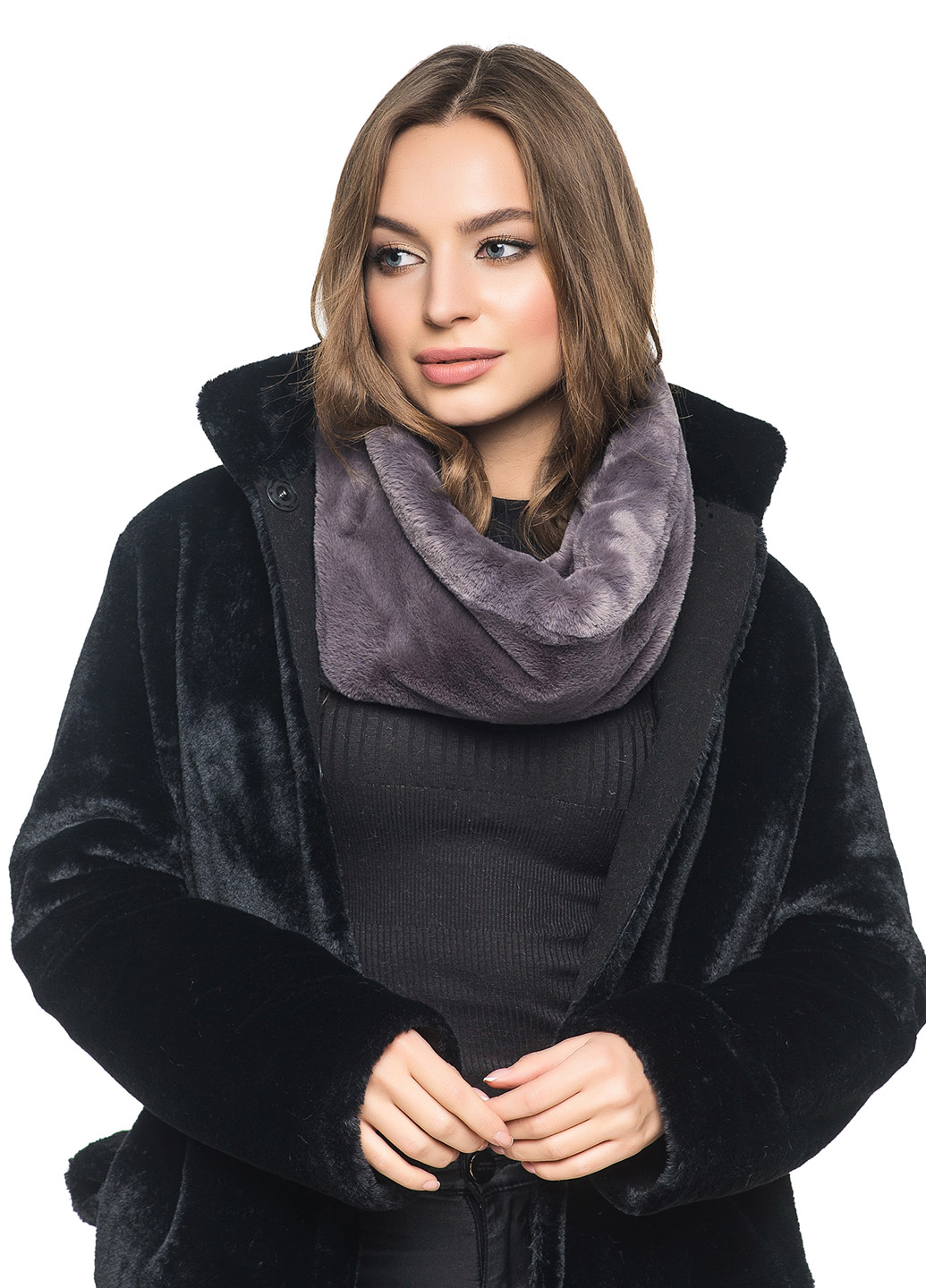 Снуд з еко хутра 2-111 лаванда