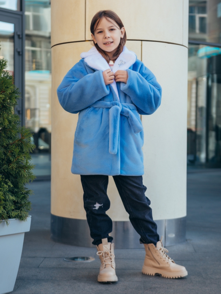 Дитяча шуба з еко хутра 3-401 блакитна