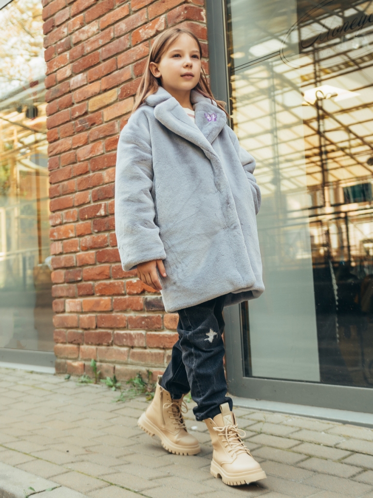 Дитяча шуба з еко хутра 3-401 сіра