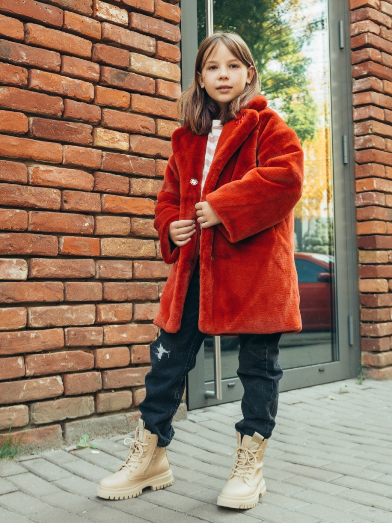 Дитяча шуба з еко хутра 3-401 терракота