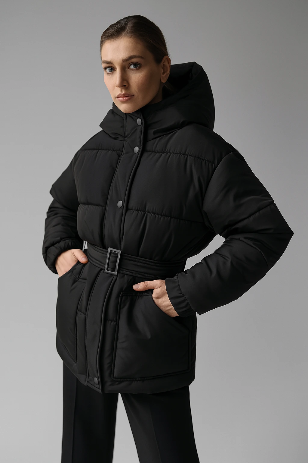 Тепла куртка пуховик к-019 чорна