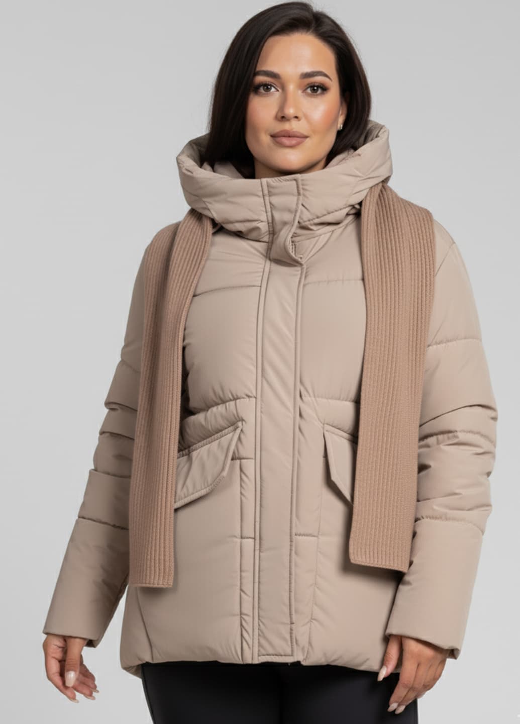 Куртка к-040 бежева з шарфом XL