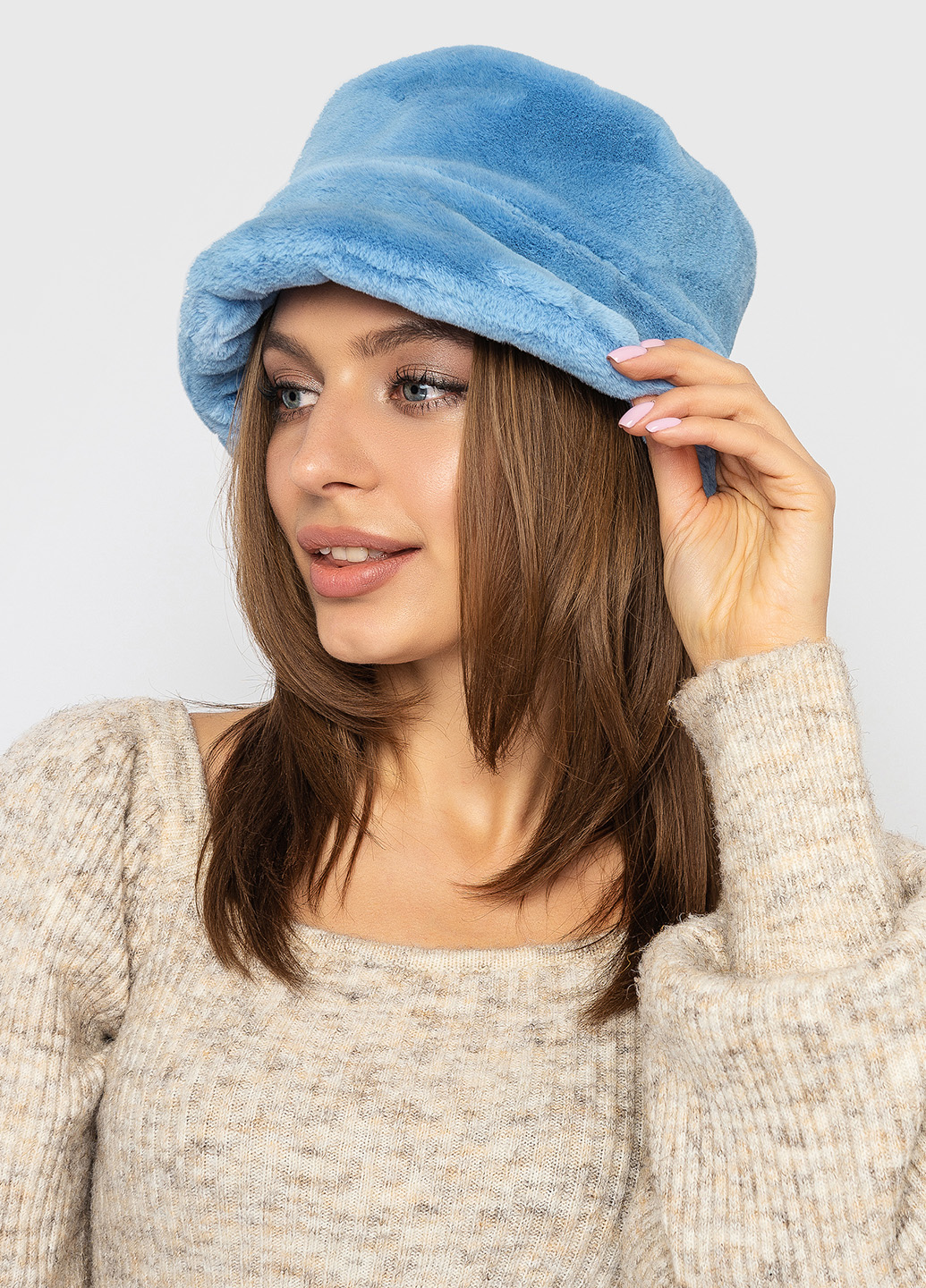Капелюх панама з еко-хутра pn-011 блакитна