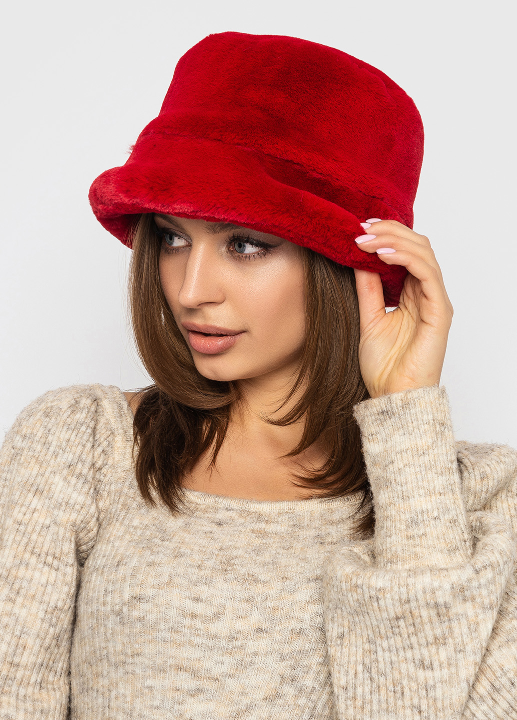 Капелюх панама з еко-хутра pn-011 червона